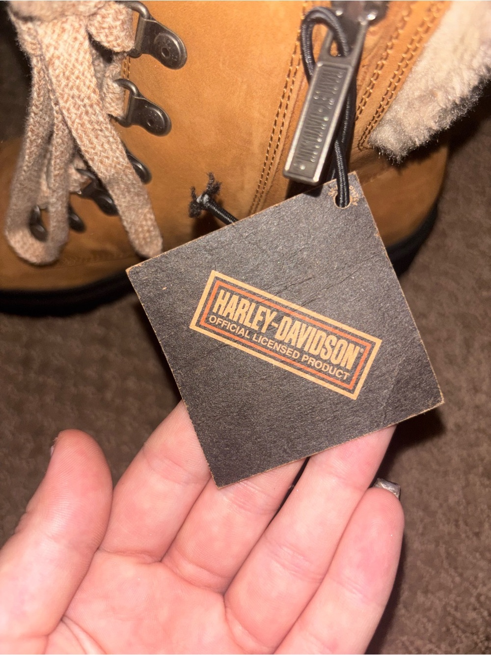 Harley-Davidson Brown Faux-Fur Lined Combat Boots - Picture 2 of 3